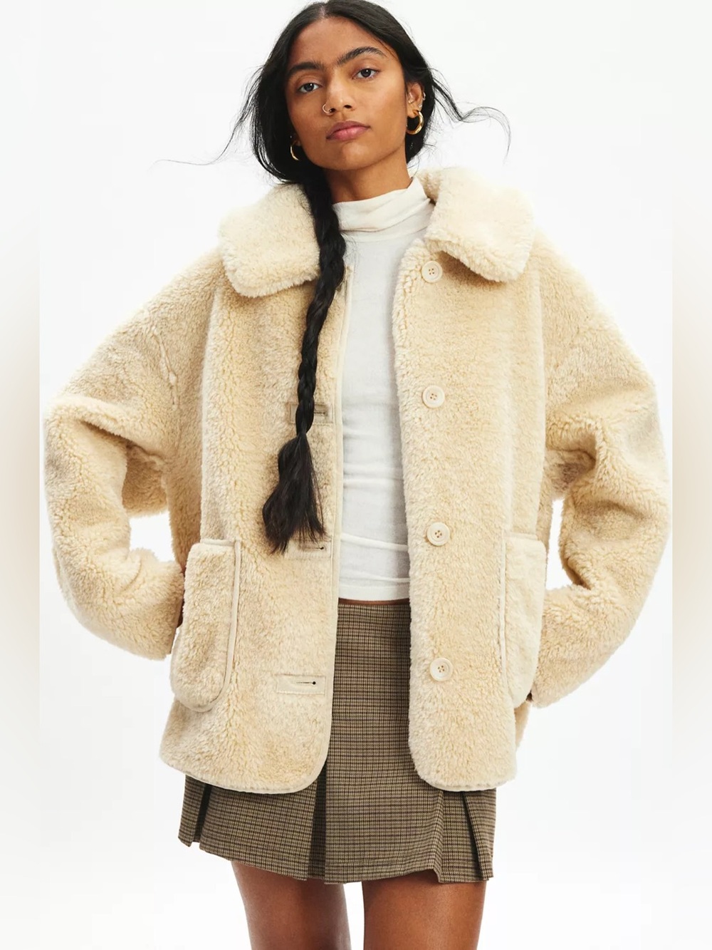 NWT Kimchi Blue Kiki Faux Sherpa Shearling Chore Jacket